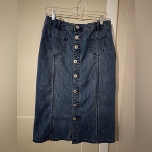 Women’s Denim Maxi Skirt with Button Midline
